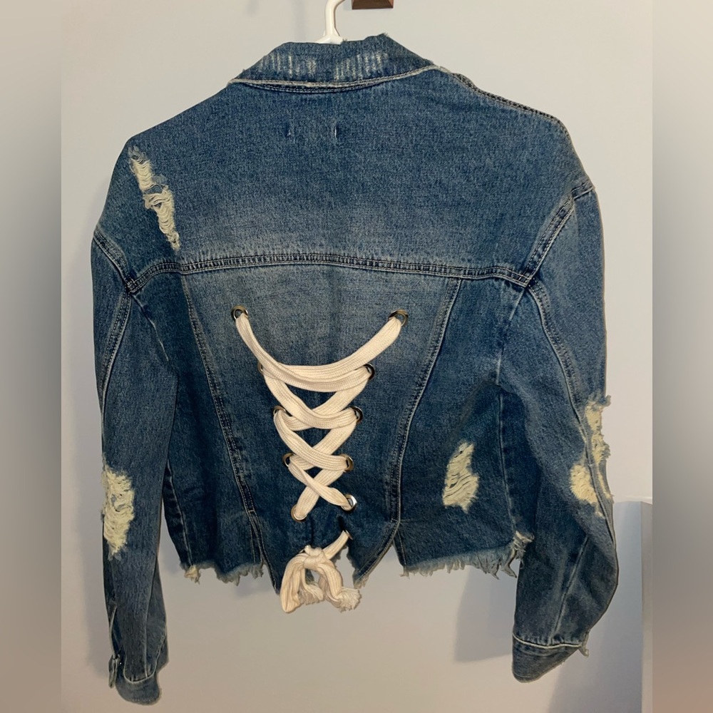 Cropped Jean Jacket With Laced Back